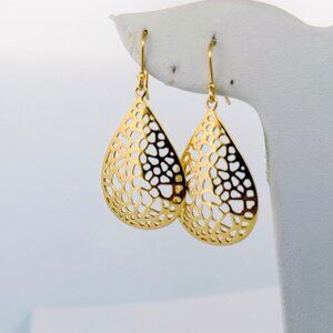 Estate Sterling Silver 925 Gold Tone Teardrop Filigree Dangle Earrings